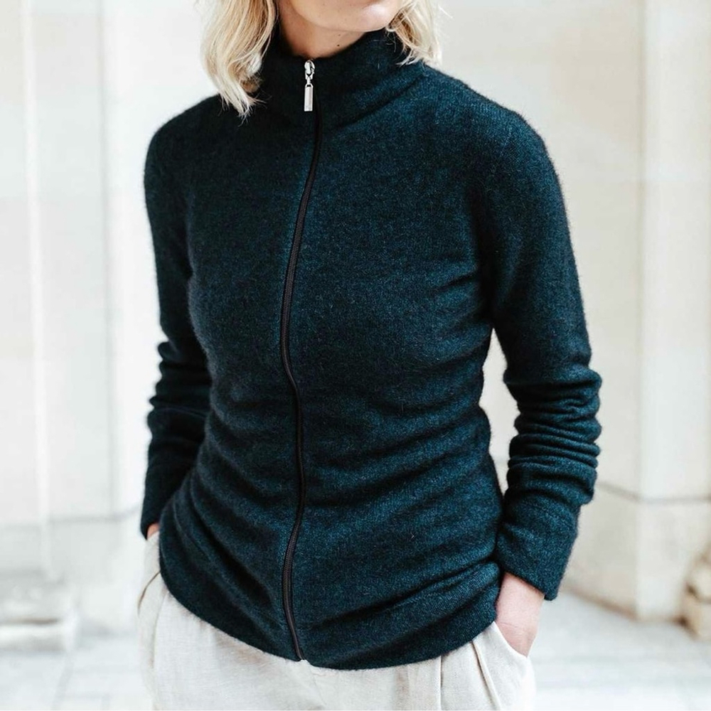 MERINOMINK Womens Felted Jacket - Peacock Small Wool Possum Silk